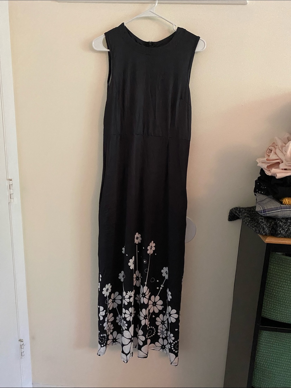 Black Sleeveless Maxi Dress with Floral Hem